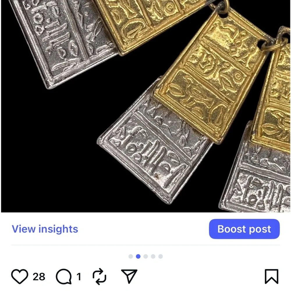 Vintage KJL Kenneth J Lane Egyptian Revival Hieroglyphic Plaque Necklace 1970’s